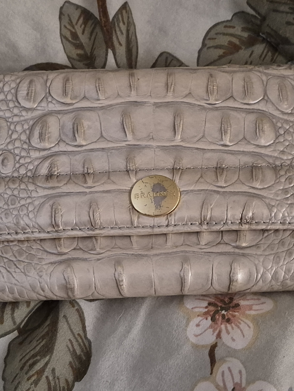 Brahmin Croc-Embossed Leather Wallet in Light Silver